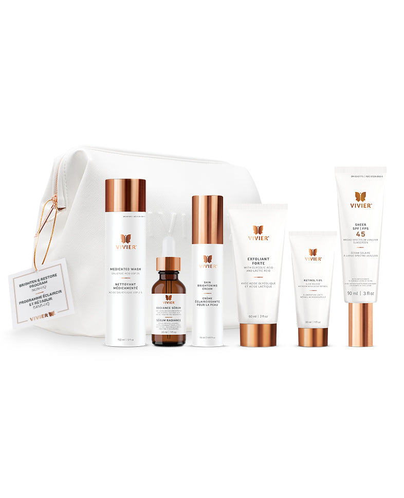 Vivier Brighten & Restore Program Non-HQ – brightening skincare system to reduce dark spots, smooth texture, and protect skin.