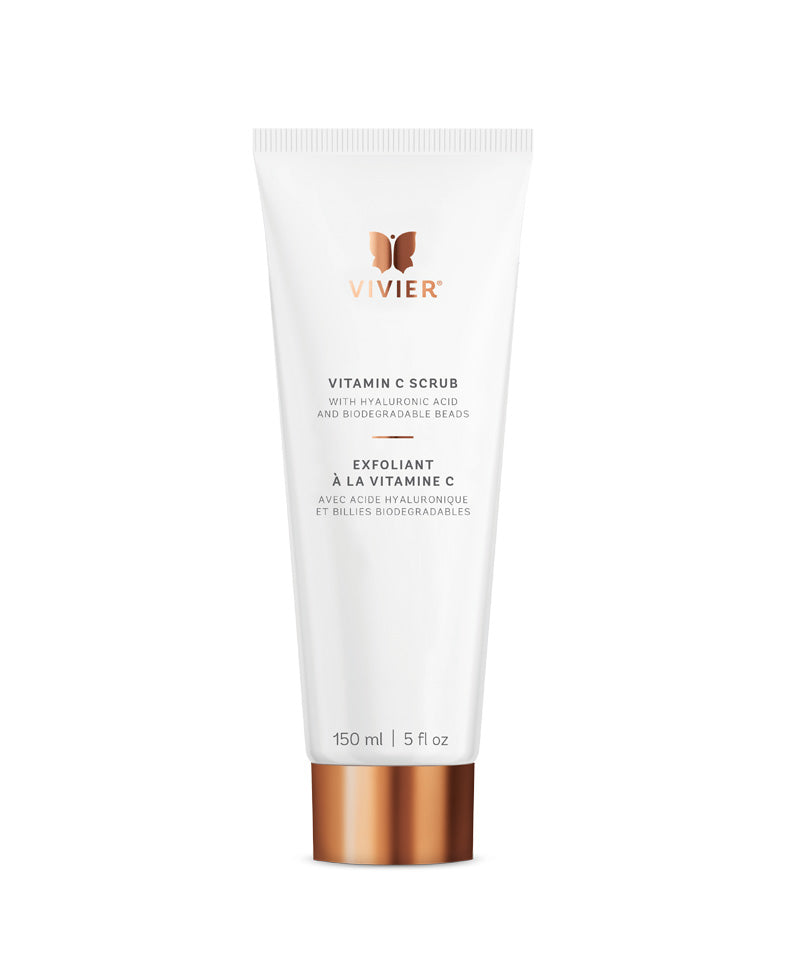 Vivier Vitamin C Scrub exfoliator for radiant skin with antioxidant vitamin C and biodegradable microbeads for brightening and smoothing.