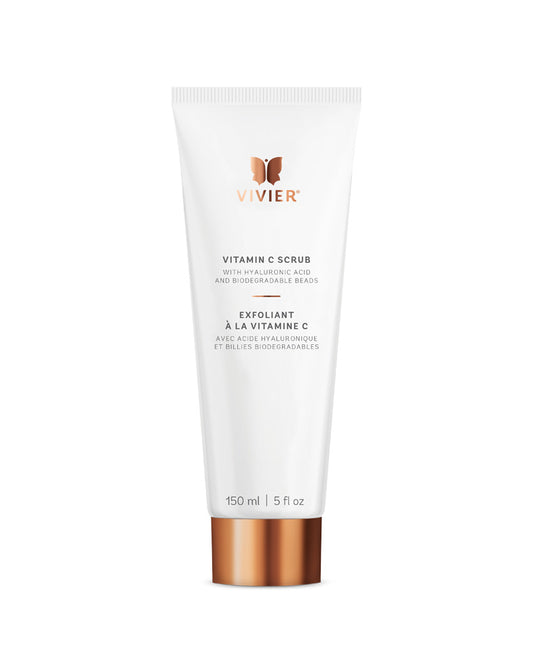 Vivier Vitamin C Scrub exfoliator for radiant skin with antioxidant vitamin C and biodegradable microbeads for brightening and smoothing.