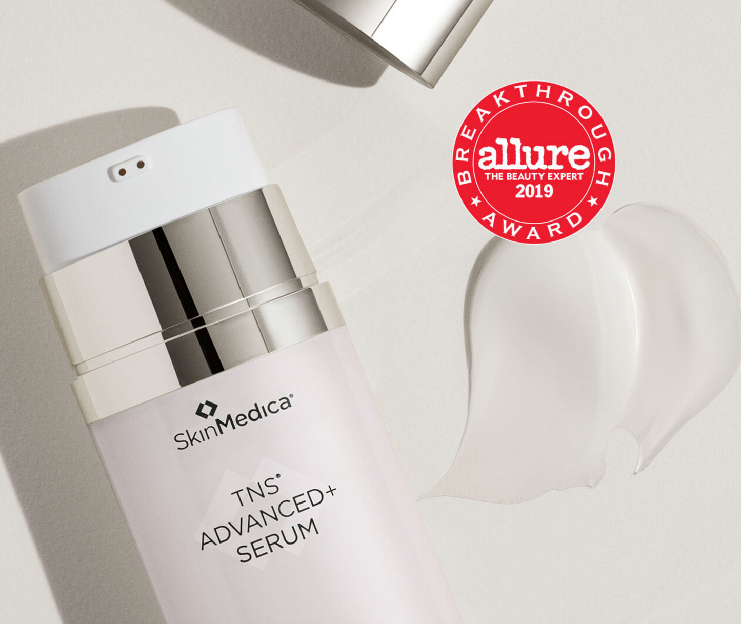 Angled view of SkinMedica TNS Advanced+ Serum dual-chamber container