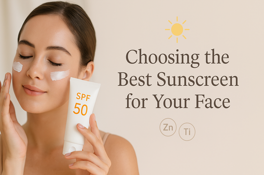 Woman applying SPF 50 sunscreen to her face – Choosing the Best Sunscreen for Your Face blog banner