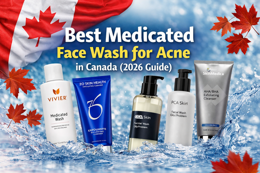 Best medicated face wash for acne in Canada featuring Vivier, ZO Skin Health, PCA Skin, and SkinMedica cleansers for clear, acne-prone skin