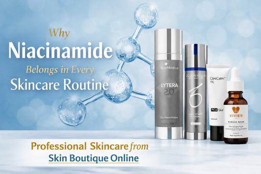 Niacinamide skincare products from SkinMedica, ZO Skin Health, PCA Skin, and Vivier featured by Skin Boutique Online to support healthy, balanced skin.
