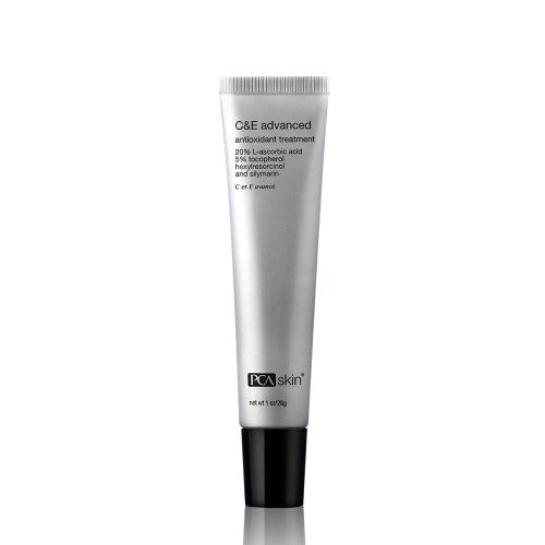 PCA Skin C&E Advanced antioxidant serum with Vitamin C, E, and Hexylresorcinol for brightening, firming, and anti-aging protection.