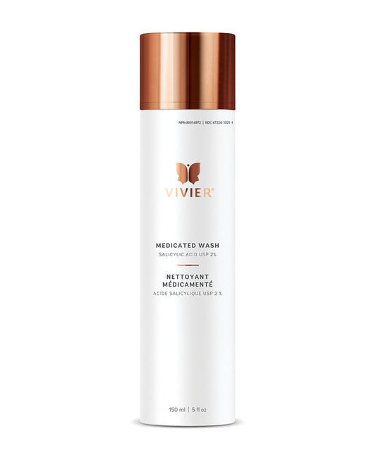 Vivier Medicated Wash – acne cleanser with 2% Salicylic Acid and Hexamidine for oily, acne-prone, and congested skin types.