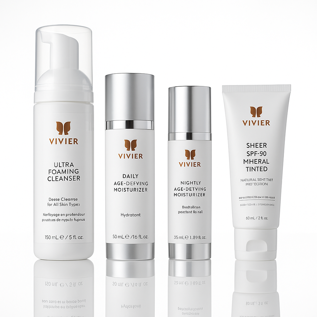 Vivier Normal/Oily Skin Starter Medical Grade Skin Care Kit with Ultra Foaming Cleanser, Daily and Nightly Moisturizers, and Tinted SPF 30 Mineral