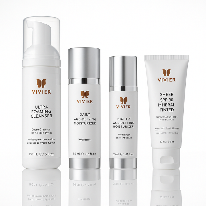Vivier Normal/Oily Skin Starter Medical Grade Skin Care Kit with Ultra Foaming Cleanser, Daily and Nightly Moisturizers, and Tinted SPF 30 Mineral