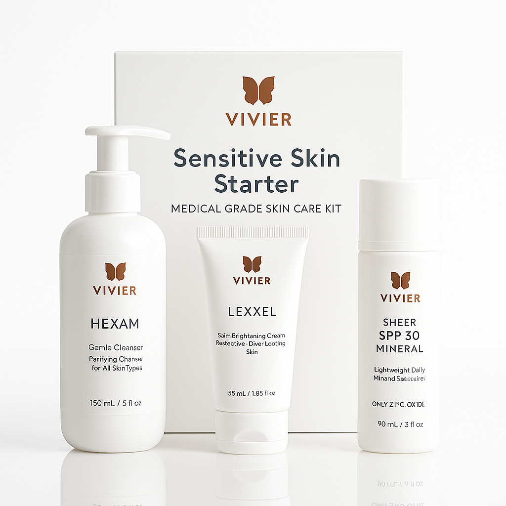 Vivier Sensitive Skin Starter Medical Grade Skin Care Kit with HEXAM Cleanser, Lexxel Cream and Sheer SPF 30 Mineral Sunscreen”