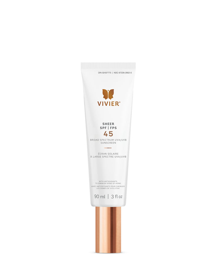 Vivier Sheer SPF 45 – Broad-spectrum lightweight sunscreen for daily protection, available at Skin Boutique Online.
